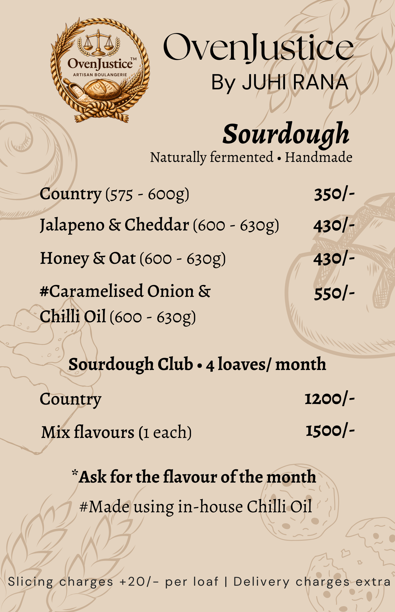 OvenJustice sourdough menu